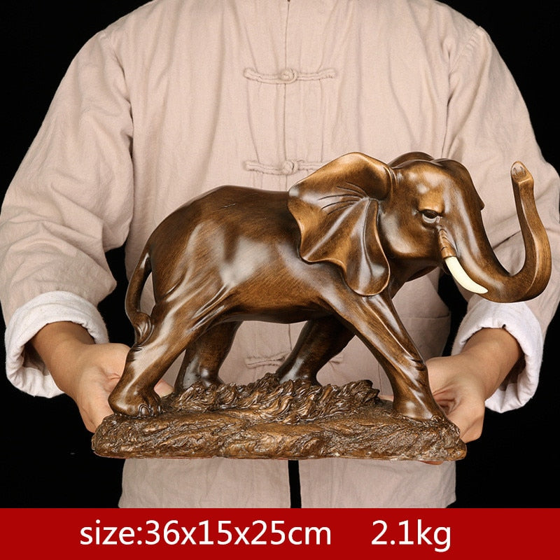 Estatua de resina de elefante elegante Feng Shui, estatuilla de riqueza de la suerte, adornos artesanales, regalo para decoración de escritorio de oficina en casa