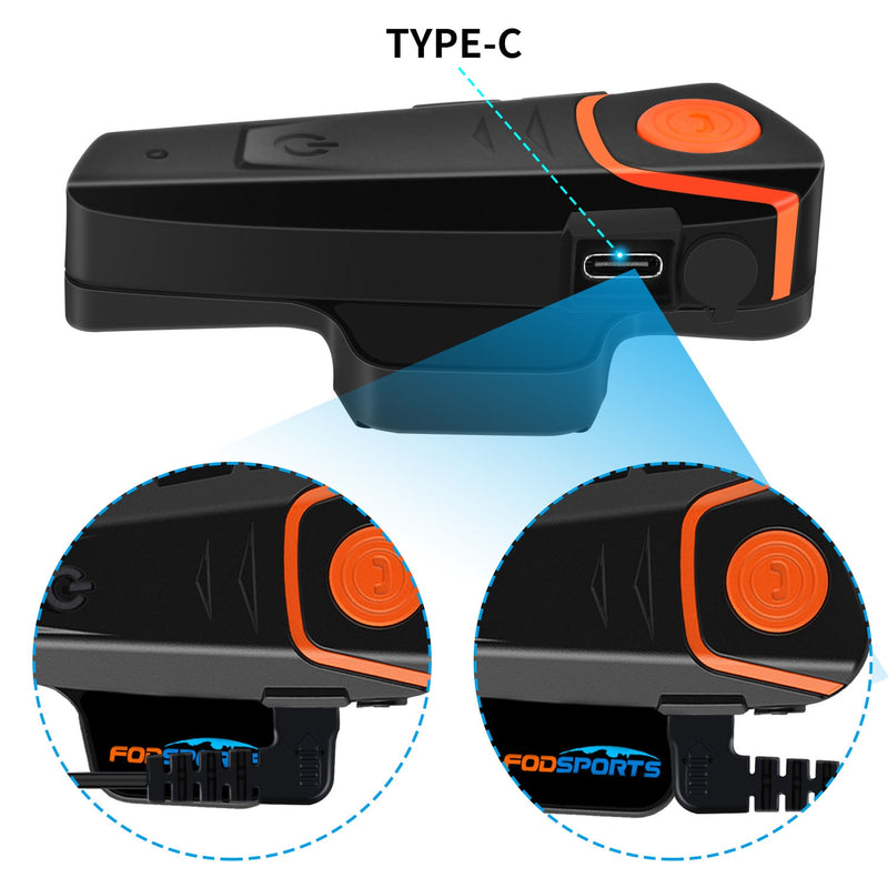 Fodsports BT-S2 Pro motorcycle helmet intercom motorbike wireless bluetooth headset waterproof 1000m BT Interphone FM Type-C