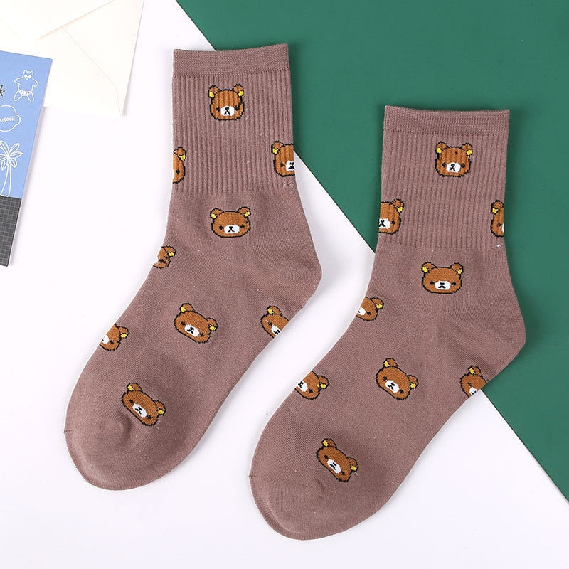 Nuevos calcetines con estampado de animales Kawaii, calcetines bonitos de estilo coreano para mujer, calcetines de algodón con dibujo de gato y Panda para mujer y niña, calcetines meias mulher skarpety sox