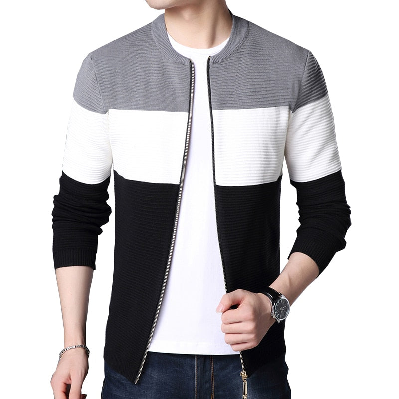 BROWON 2022 Autumn Men New Casual Cardigan Sweater Jumper Men Winter Fashion Striped Pockets Knit Outwear Coat Sweater Men