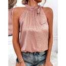 Summer Sexy Off Shoulder Halter Lacing Chiffon Women's Blouses Elegant Fashion Solid Sleeveless Shirt Pullover Vest Tops Women