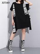 XITAO Europe Print Letter Dress Locker einfarbig Kurzarm Mode Street Style Frauen 2020 Frühling Sommer Neu Minderheit XJ4559
