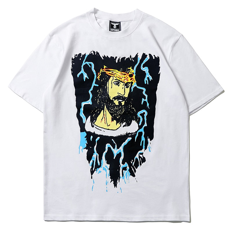 Kanye West Kids See Ghosts Camiseta de gran tamaño para hombres Tour Conmemorativo Impreso Retro Loose Harajuku Cuello redondo Camiseta de manga corta