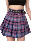 Harajuku Karierter Rock Damen Punk y2k High Waist Mini Tennisrock Uniform Kette Tasche A-Linie Streetwear Vintage Kostenloser Gürtel