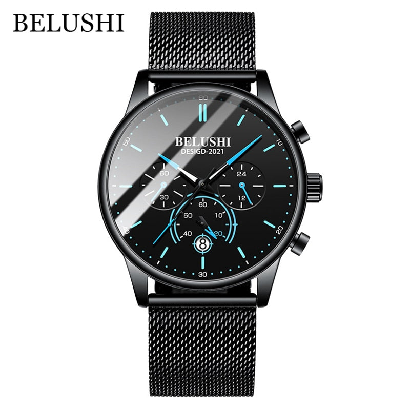 BELUSHI 2022 Neue Mode Herrenuhren Top Luxusmarke Sport Quarz Leuchtende Wasserdichte Chronograph Armbanduhr Herrenuhren