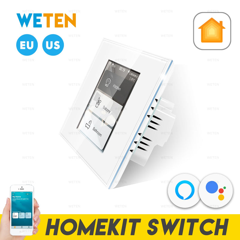 Interruptor inteligente Homekit interruptor de luz Wifi interruptor de cortina, Panel táctil de pantalla LCD, con luz ambiental LED RGB, para Alexa Google Home