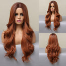 LOUIS FERRE Ombre Black Brown Cosplay Synthetic Wigs Long Middle Part Wavy Natural Hair Wig For Black Woman Afro Heat Resistant