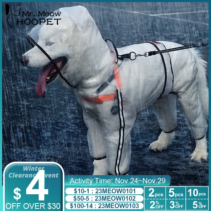 Chubasquero para perros grandes Hoopet, ropa para perros, chubasquero transparente, abrigo impermeable ligero, chubasquero para perros pequeños