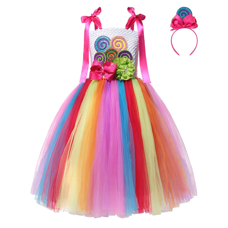 2022 New Fashion Baby Girl Candy Dress Kids Halloween Party Costume Colorful Ball Gown 2-12 Year Children Clothing