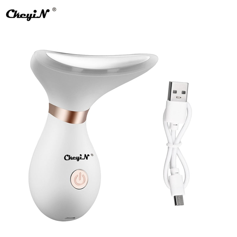 Face Massager Neck Lift Anti Wrinkles Heat High Frequency Vibration Facial Skin Tightening Lifting 3LED Light Reduce Double Chin