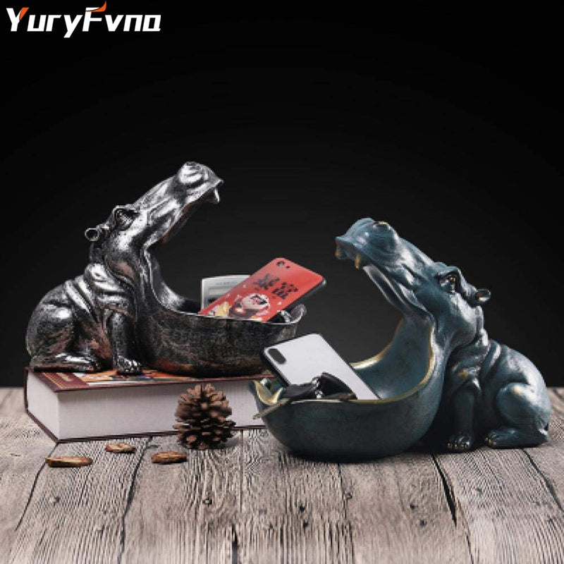 YuryFvna Hippo Statue Resin Hippopotamus Figurine Sculpture Sundries Key Candy Container Home Table Office Decoration Gift