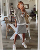 Conjunto informal de dos piezas para mujer, sudadera elegante con capucha y falda acampanada Harajuku, conjunto de dos piezas con bolsillo delantero, novedad de 2022