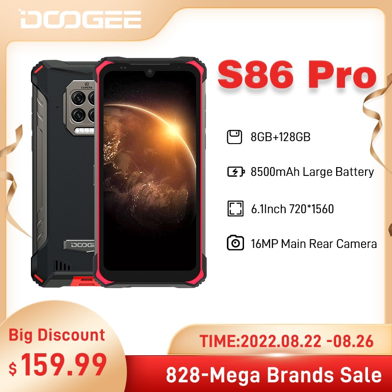 DOOGEE S86 Pro Robustes Smartphone 8 GB + 128 GB Infrarot-Thermometer Handy S86 Smartphone HelioP60 Octa Core 8500 mAh