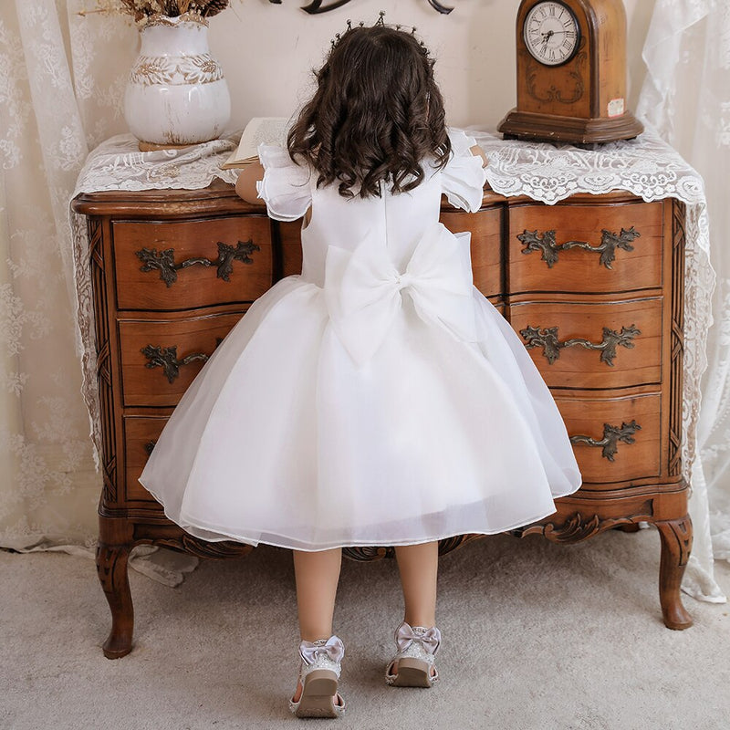 Infant Baby White Baptism Bow Dress For Girls Wedding 1st Birthday Party Dresses Newborn Evening Princess Summer Dress Vestidos