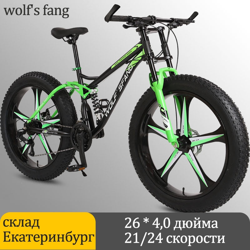 Wolf's fang Bicicleta 26 pulgadas 24 velocidades Fat Mountain Bike bicicletas de carretera mtb Man fat bike bmx Spring Fork bicicleta Envío gratis