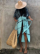 2022 Bikini Cover-ups Black Retro Striped Self Belted Women Summer Clothing Kimono Dress Beach Wear Swim Suit Cover Up Q1225