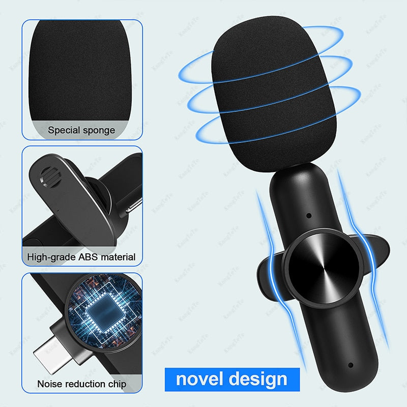 Micrófono Lavalier inalámbrico Mini micrófono portátil Reducción de ruido Grabación de audio y video para iPhone Android Gaming Live Broadcast