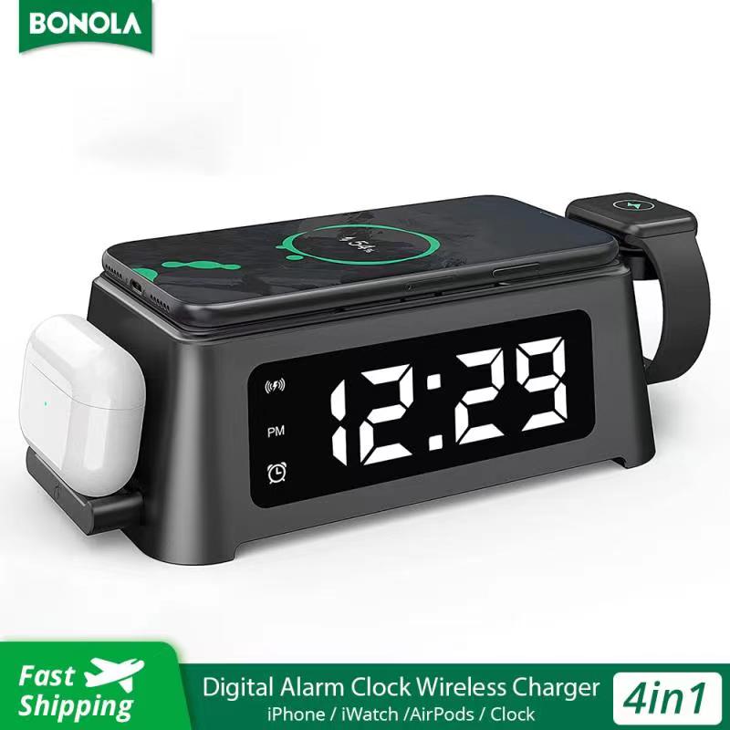 Bonola 15W Qi Wecker Wireless Charger Pad für Apple/iPhone 12 11 XS XR 8 Plus Ladegerät für Apple Watch 6 5 4/Airpods 2/Pro