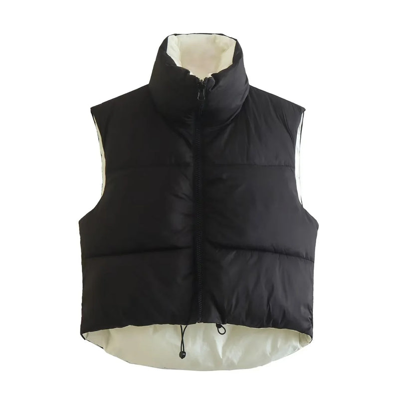 Willshela Women Reversible Gilet Jacket Sleeveless Puff Vest High Collar Fashion Casual Streetwear Woman Waistcoat Tops veste