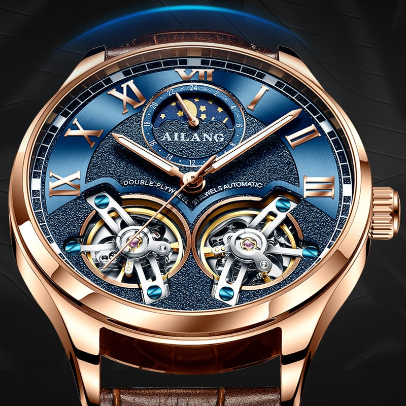 AILANG Original Design Herren Doppelschwungrad Automatische Mechanische Uhr Mode Freizeit Business Luxusuhr