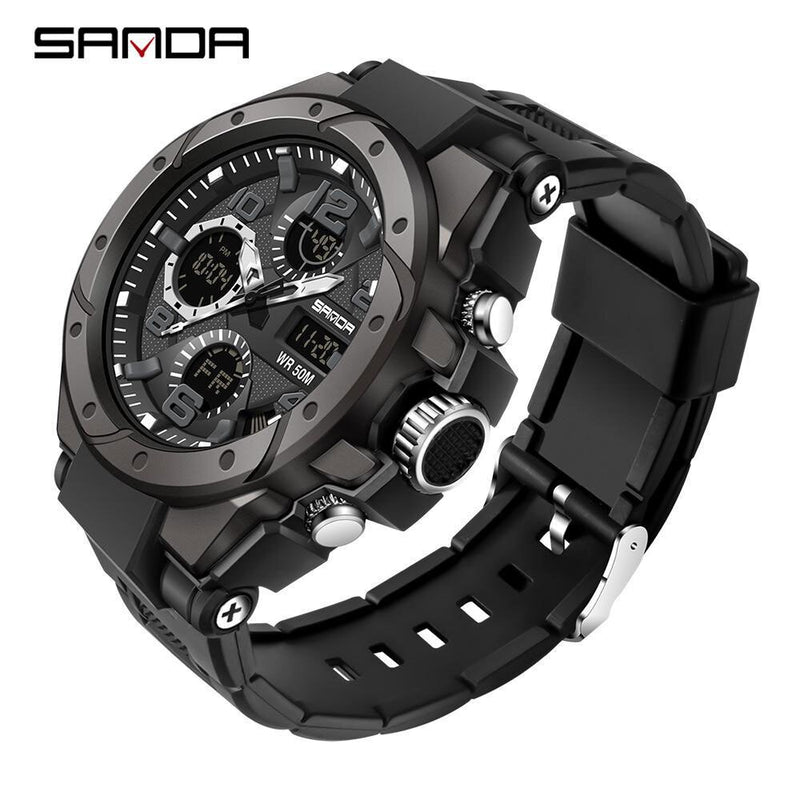 SANDA Brand Men's Watch Military Outdoor Sports Waterproof Watches Dual Display Quartz LED Digital Clock Relogio Masculino
