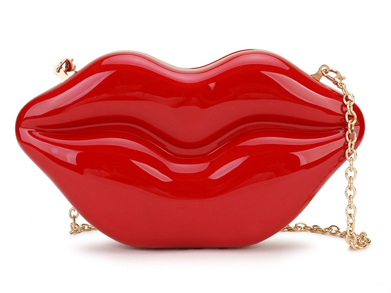 Bolso de noche con diseño de labios rojos para mujer, bolso de mano deslumbrante con cadena para mujer, bolso cruzado, monederos y bolsos de mano, moda