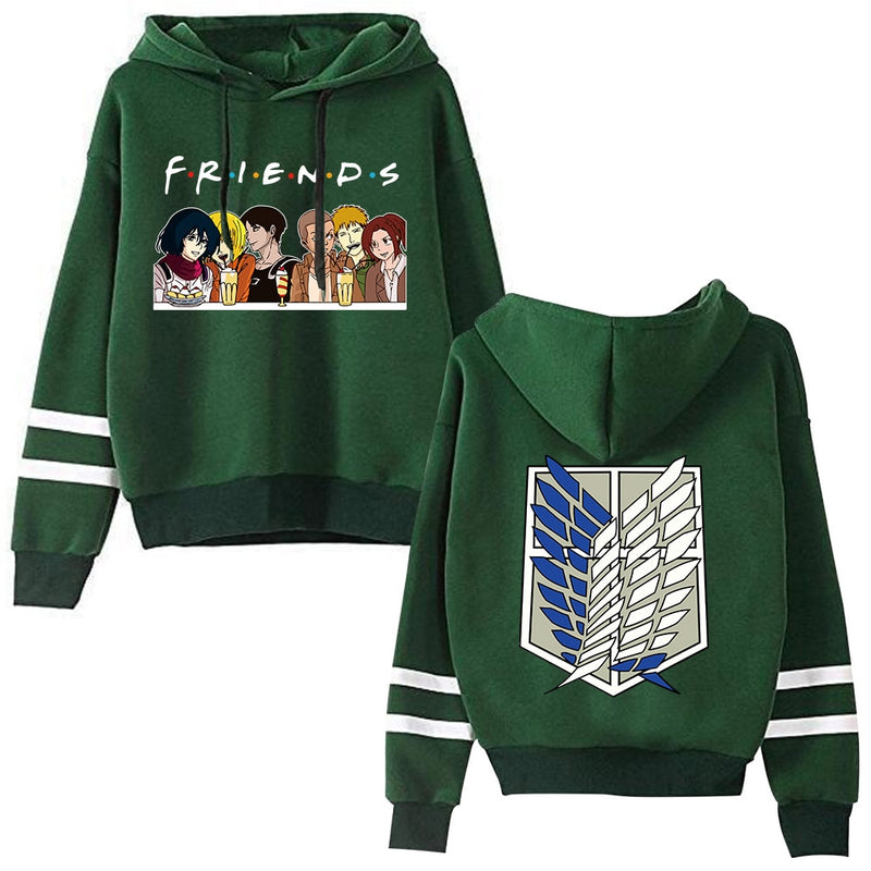Attack on Titan Long Sleeved Striped Hooded Sweatshirt Pullover Tops Harajuku