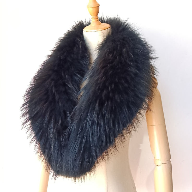 2020 echter Waschbär-Pelz-Kragen-warmer Frauen-Winter-blauer natürlicher Pelz-Schal-Art- und Weisehalswärmer Femme