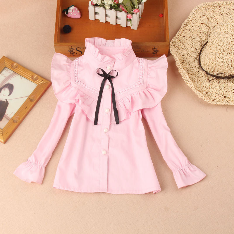 New Spring Fall 2019 Cotton Blouse for Big Girls Solid Color Clothes Children Long Sleeve School Girl Shirt Kids Tops 2-16 Y