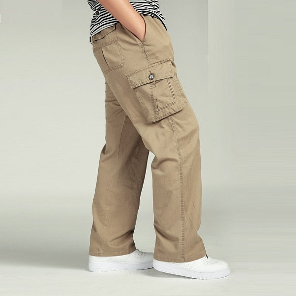 Pantalones de hombre de talla grande grande 4xl 5xl 6xl Plus verano hombres cintura elástica Multi bolsillo largo holgado recto Cargo Jogger pantalones masculinos