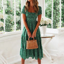 Vestidos Vintage Vintage Print Puff Sleeve Sommer Strand süße Kleider Casual Square Kragen Blumen Maxi langes Kleid 2022 festa