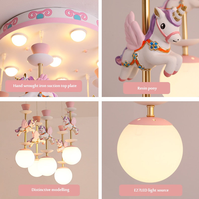 SANDYHA Nordic Simple Chandelier Boys Girls Bedroom Dreamlike Unicorn Hanging Lamp Creative LED Children&