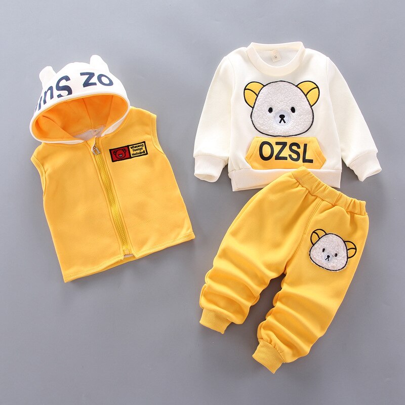 Winter Baby Mädchen Kapuzen Kleidung Kinder Weihnachten Sets Weste + Mantel + Hose 3 Stück Jungen Anzüge Cartoon Bär Kleidungsstück für Kinder im Alter von 1-4 Jahren