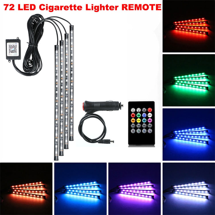 Neon 48 72 LED Car Interior Ambient Foot Light with USB Wireless Remote Music App Control Auto RGB Atmosphere Decorative Lamps