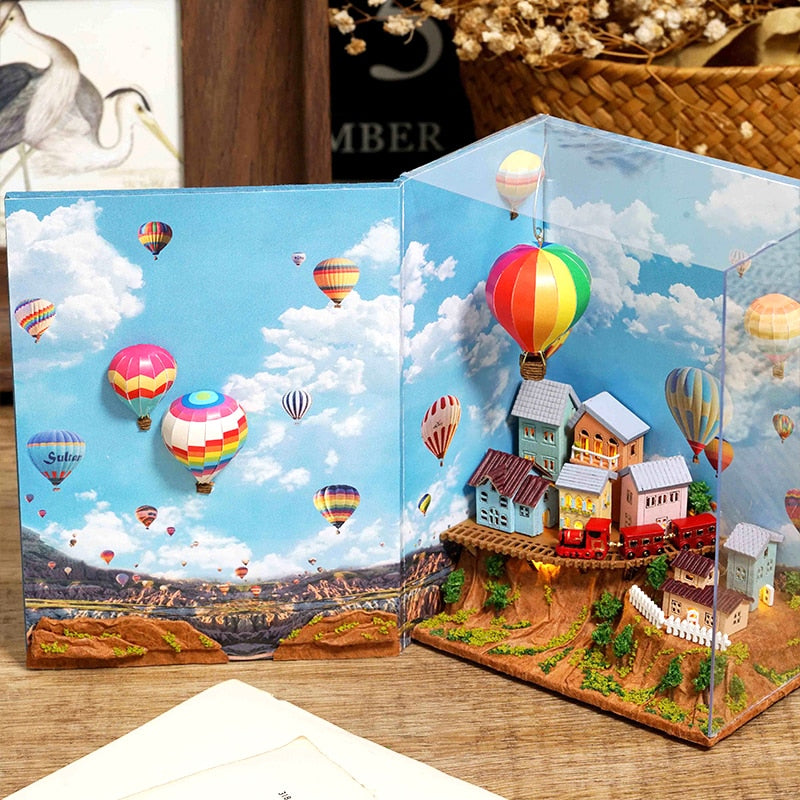 Cutebee DIY Bücherecke Miniaturen Regaleinsatz Buchstütze Puppenhaus Modell Roombox Bausatz Holz Bücherregal Spielzeug Geschenke 3D Haus
