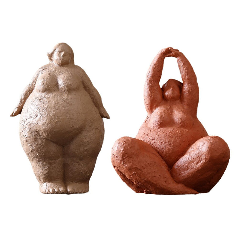 European Style Resin Abstract Fat Lady Figurines Creative Character Ornaments Vintage Home Decoration Room Tabletop Craft Gifts