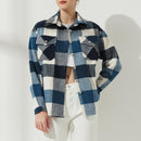 Autumn Winter Plaid Jackets Wool Blend Coat Fashion Button Thick Vintage Casual Office Warm Overshirt Ladies Outwear Chic Tops