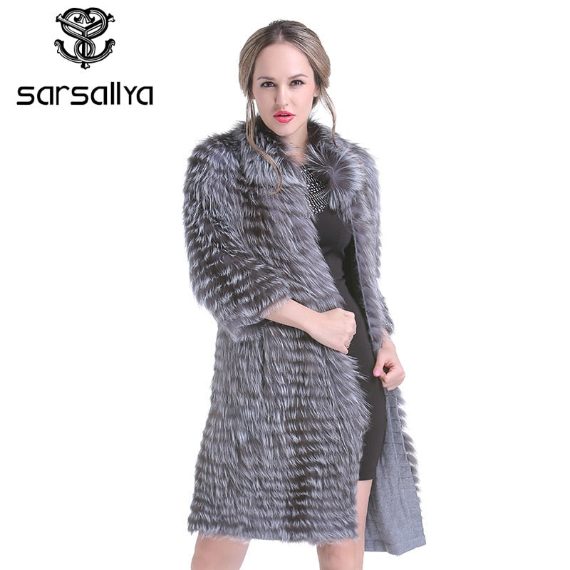 Fox Fur Coats Women Silver Fox Natural Fur Coats Female Autumn Knitted Long Genuine Fur Jackets Ladies Fashion Luxury 2020 New