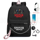 Nueva mochila Stranger Things HELLFIRE, mochila multifunción de lona de viaje con carga USB para estudiantes, mochila escolar para adolescentes, niños y niñas