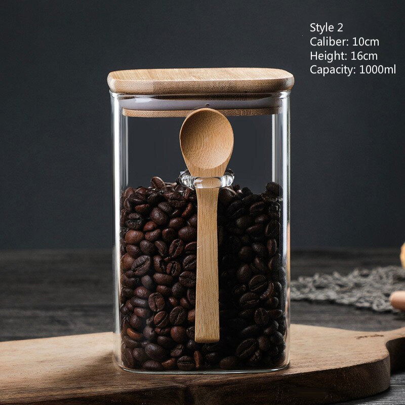 3 ideas 800-1200ml con cuchara Tarro sellado Tanque de almacenamiento Condimento Granos de café Tanque Suministros de cocina Botella de almacenamiento de azúcar Caja de té