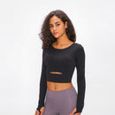 Nepoagym WIND Damen Langarm Cropped Top mit gepolstertem BH Weiches Yoga Top Bequeme Gym Workout Shirts