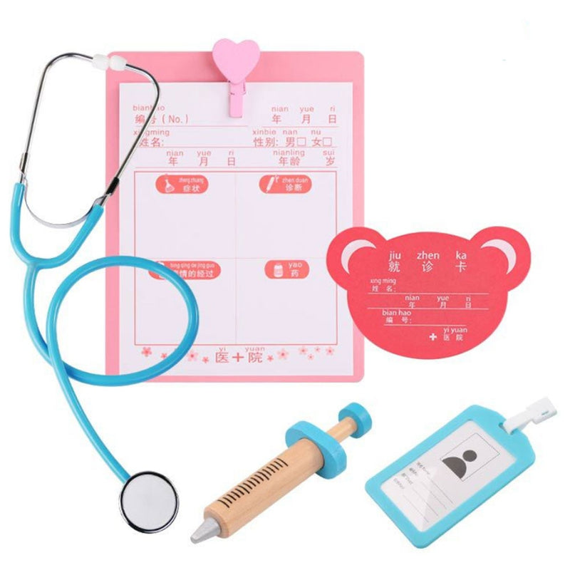 Doctor Toys for Children Set Kids Wooden Pretend Play Kit Games for Girls Boys Red Medical Dentist Medicine Box Cloth Bags