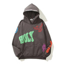 Retro Hip Hop Skull Letter Graffiti Fleece Hooded Hoodies for Men and Women High Street Loose Casual Pullover Sweatshirts