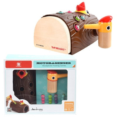 Juguetes educativos Montessori STEM para niños, juguetes de madera, pájaro carpintero atrapando insectos con imán, pesca, regalo de Año Nuevo para niños