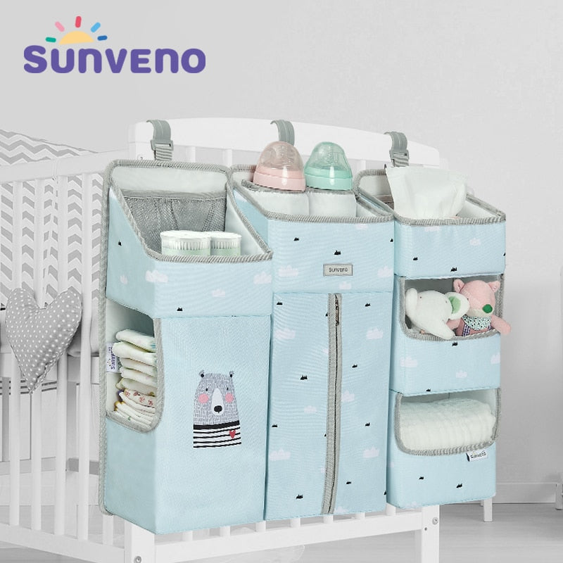 Sunveno Crib Organizer for Baby Crib Hanging Storage Bag Baby Clothing Caddy Organizer for Essentials Bedding Diaper Nappy Bag