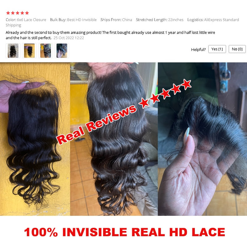 Queen Hair Real HD Invisible 4x4 5x5 6x6 7x7 13x4 13x6 Pre Plucked Lace Closure 100% Virgin Human Hair HD Lace Frontal Only