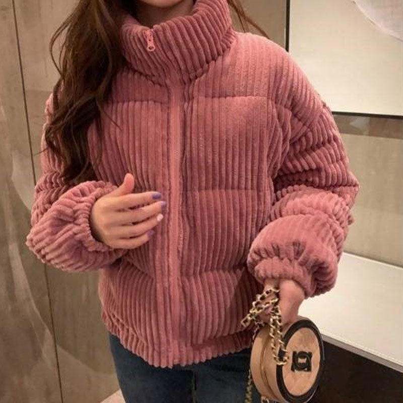 2022 NEUE Winter Dicke Warme Parka Mantel Frauen Solide Jacke Outwear Weibliche Cord Baumwolle Gepolsterte Beiläufige Lose Schwarze Kurze Parkas