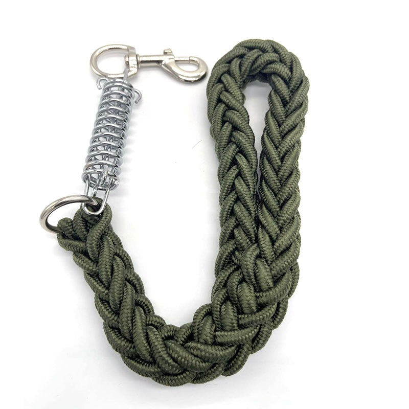 Super Strong Nylon Dog Leashes Army Green Canvas Double Row Adjustable Dog Leash Rope For Medium Large Dogs with Spring buffer