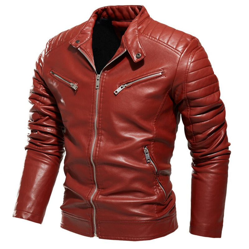 2022 Winter Schwarze Lederjacke Männer Pelz Gefüttert Warme Motorradjacke Schlank Street Fashion SCHWARZ Biker Mantel Plissee Design Reißverschluss