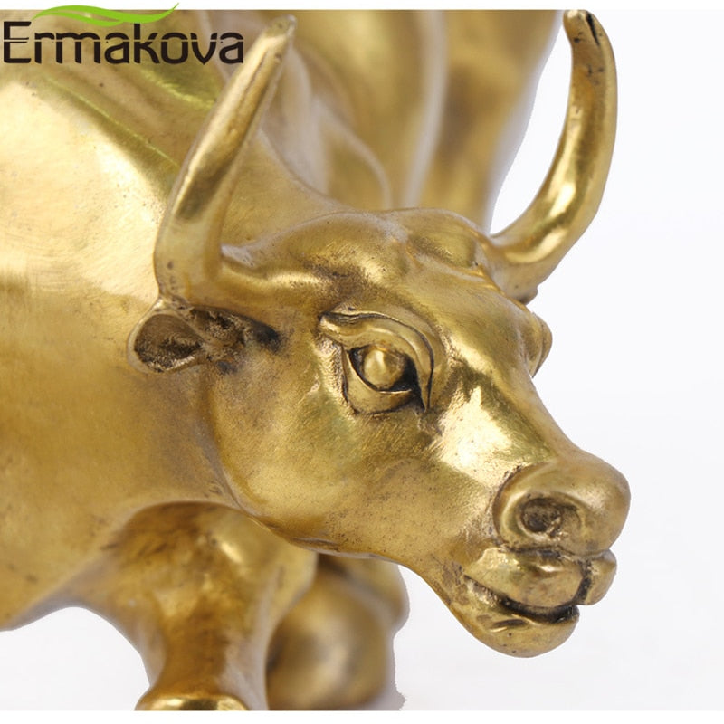 ERMAKOVA Wall Street Golden Fierce Bull OX estatuilla escultura carga Stock mercado Bull estatua hogar Oficina Decoración regalo